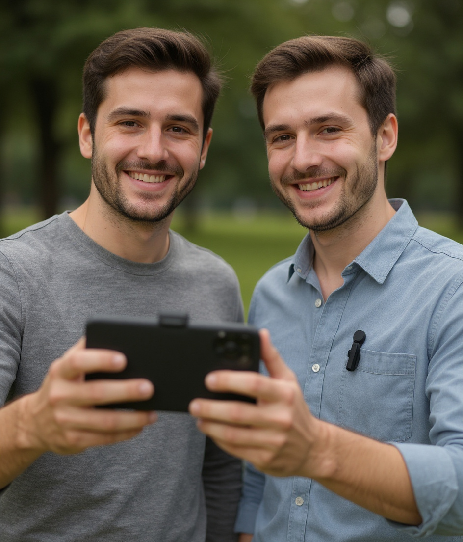 Two friends filming a vlog with Yini mics clipped